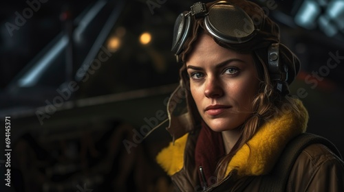 Fotografia pretty military woman airplane pilot with her work uniform