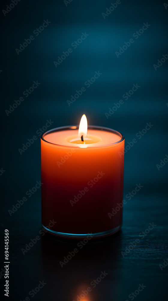 A candle with a flame in a glass A candle with a flame in a glass