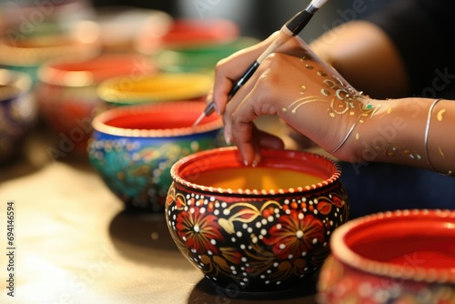 modern traditional, handicraft, handicraft paint pot hands close photo