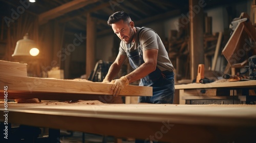 carpenter cutting wood with saw