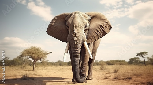 Amazing african elephant. Huge elephant in front of the camera. Wildlife scene. generative ai