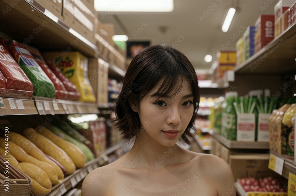 asian woman shopping in the supermarket