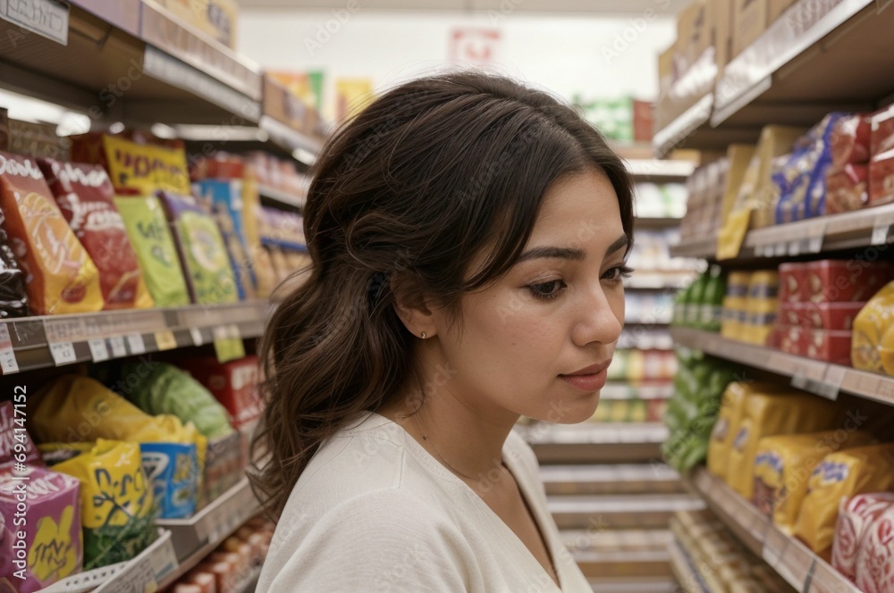 latino woman shopping in the supermarket