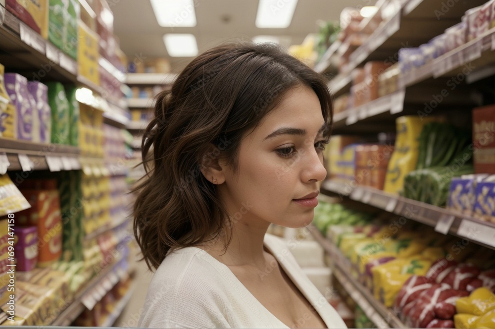 latino woman shopping in the supermarket