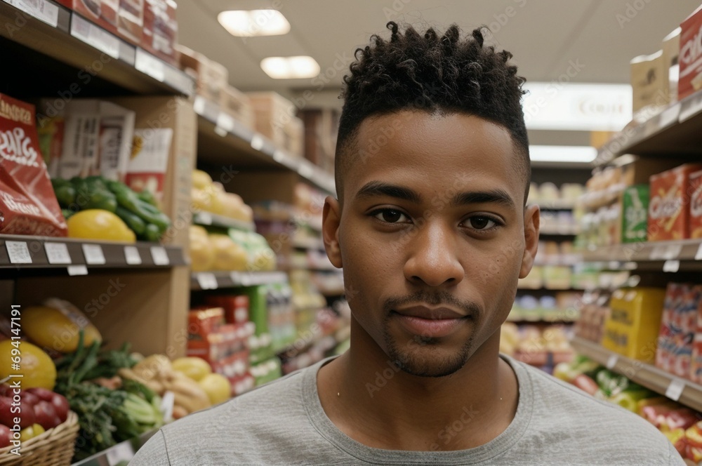 afroamerican man shopping in the supermarket