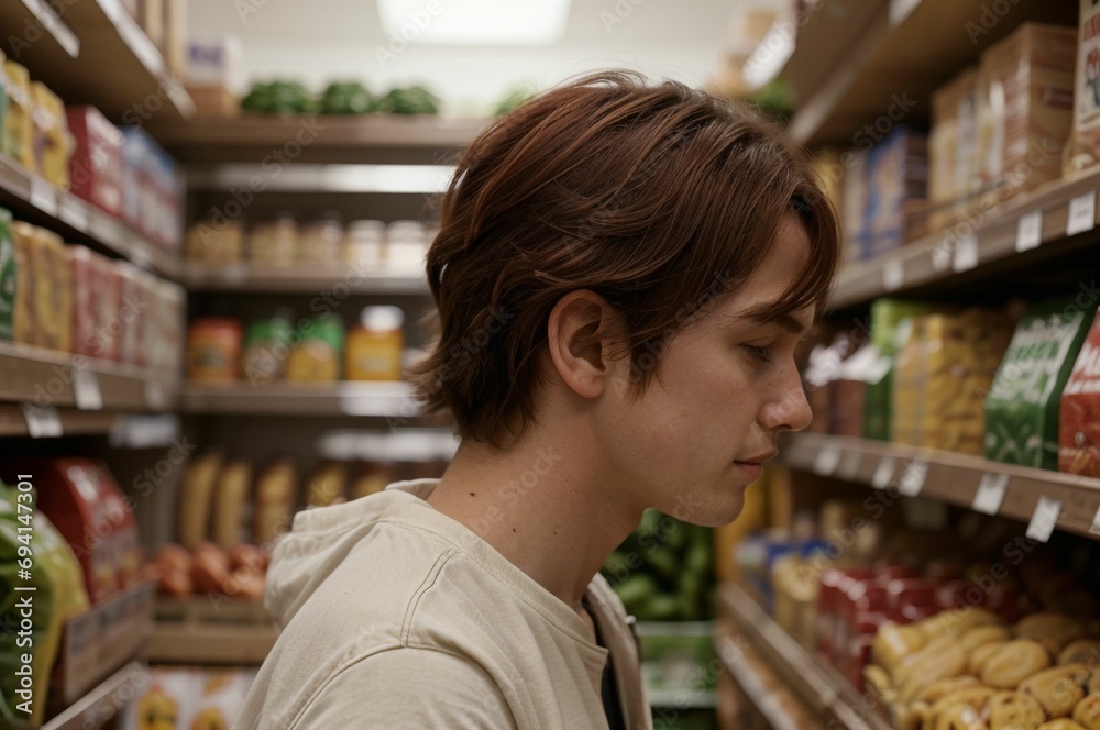 blond man shopping in the supermarket