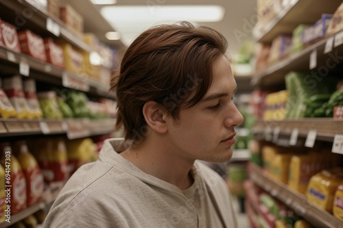 blond man shopping in the supermarket