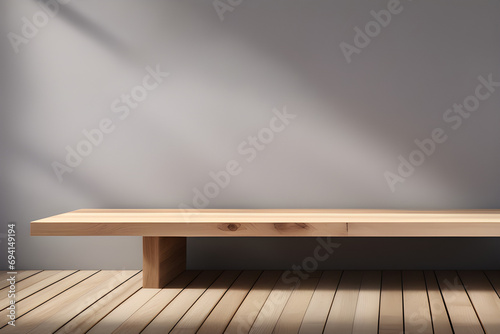 Mesa ou banco  de madeira vazio minimalista photo
