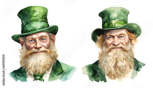 leprechaun, Patrick's day, watercolor clipart illustration with isolated background. photo