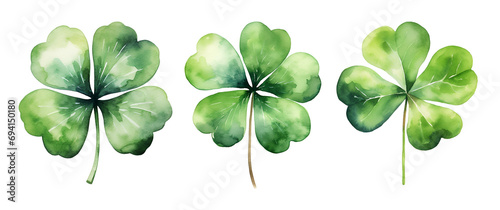 Clover, Patrick's day, watercolor clipart illustration with isolated background.