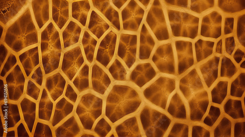 Animal skin patterned banner. Giraffe fur textured background. Brown, yellow colors. Copy space