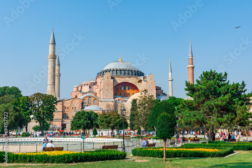 Hagia Sophia Exterior, Minarets, and Dome in Istanbul, Turkey.