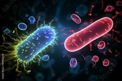 Definition of two bacteria types: helpful and detrimental. Generative AI photo