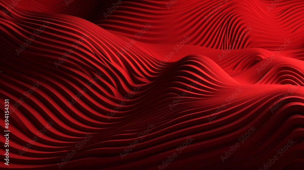 Three dimensional render of red wavy pattern. Red waves abstract background texture. Print, painting, design, fashion. Line concept. Design concept. Art concept. Wave concept. Colourful background. - obrazy, fototapety, plakaty 