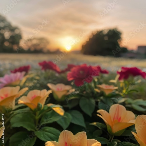 beauty roses and flowers in the garden with blurry background landscape, sunset photography © Rezhwan