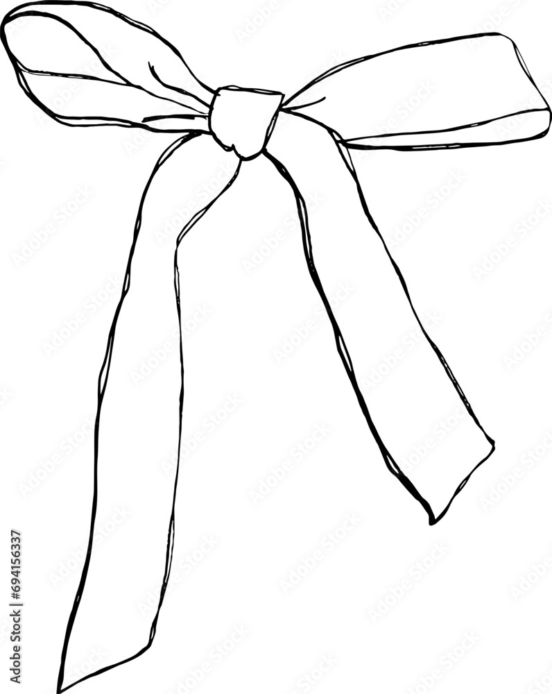 Ilustración vectorial de moño. Boceto de contorno en tendencia de cinta ...