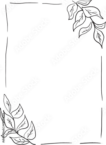 Plantilla de marco con lineas e ilustración de ramas . Marco minimalista estilo boceto. Ilustración en tendencia para invitación, menú, celebración o evento social