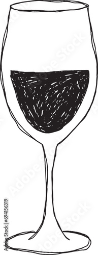 Ilustración vectorial de copa de vino. Boceto de contorno de copa de vino aislado en blanco
