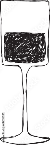 Ilustración vectorial de copa de vino cuadrada. Boceto de contorno de copa de vino aislado en blanco