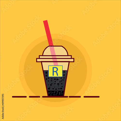 glass of soda with red straw orange background