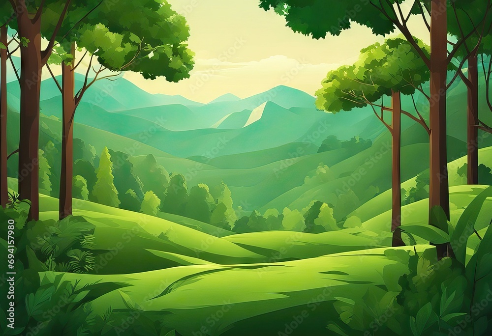 Green nature forest landscape scenery banner background paper art style. stock illustrationLandscape - Scenery, Hill, Paper, Nature, Backgrounds