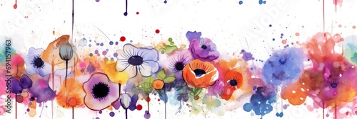 Colorful flowers in watercolor on a white background