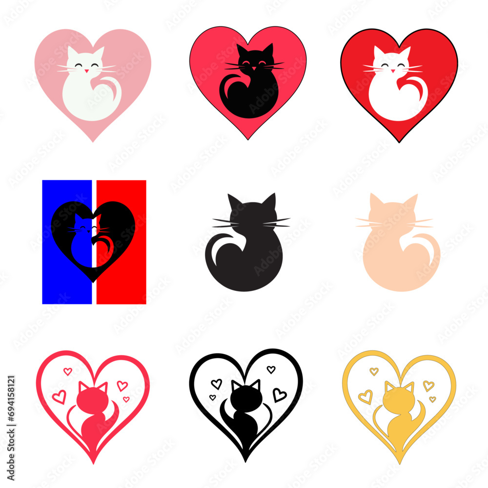 Collection of Valentine Cats in Heart Shapes Vector Illustration Collection of Valentine Cats in Heart Shapes Vector Illustration