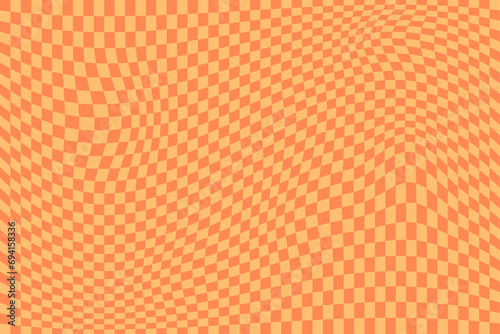 Orange retro psychedelic checkerboard pattern. Groovy funky textures. Stock vector illustration in flat style.