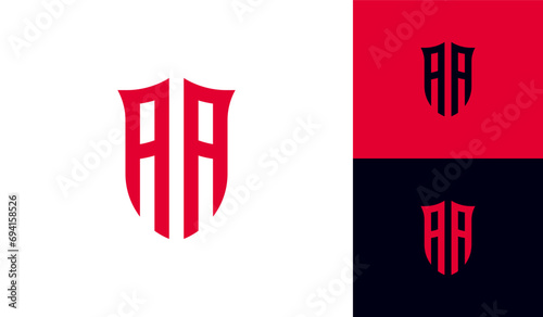 Letter AA emblem shield initial monogram logo design
