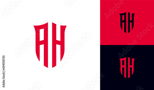 Letter AH emblem shield initial monogram logo design photo