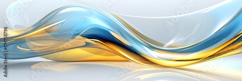 an abstract artwork of light blue and gold with decorative curls, generative AI photo