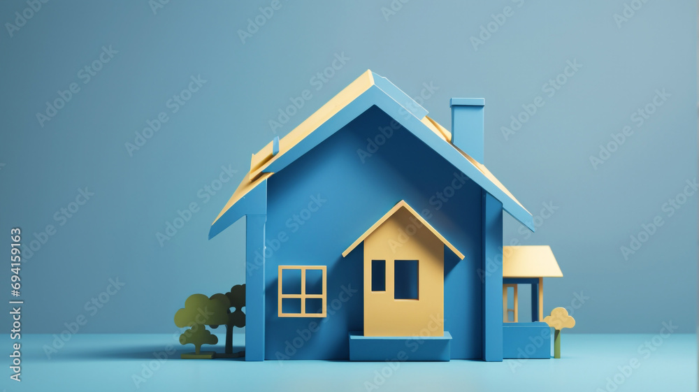 house on a blue background