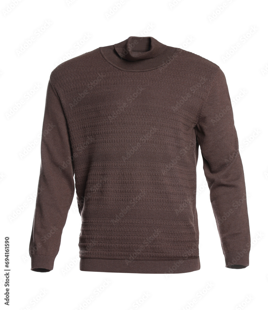 One warm brown sweater isolated on white One warm brown sweater isolated on white