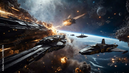 beauty of a free space battle unlike any other, as two vastly different races fight for dominance in the vast expanse of the universe. photo