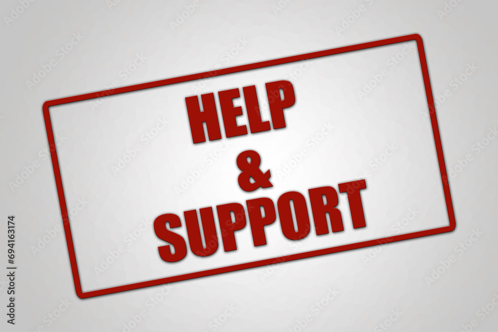 Help & support. A red stamp illustration isolated on light grey background. Help & support. A red stamp illustration isolated on light grey background.