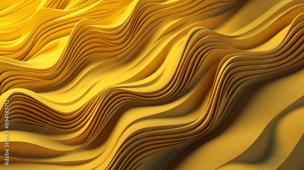 Three dimensional render of yellow wavy pattern. Yellow waves abstract background texture. Print, painting, design, fashion. Line concept. Design concept. Art concept. Wave concept. Colourful backgrou Three dimensional render of yellow wavy pattern. Yellow waves abstract background texture. Print, painting, design, fashion. Line concept. Design concept. Art concept. Wave concept. Colourful backgrou