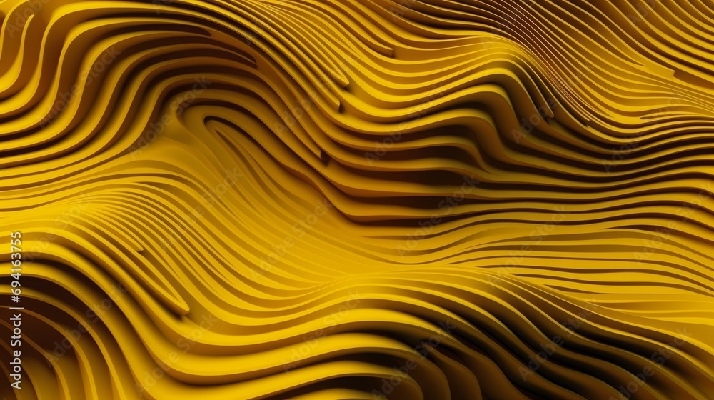 Three dimensional render of yellow wavy pattern. Yellow waves abstract background texture. Print, painting, design, fashion. Line concept. Design concept. Art concept. Wave concept. Colourful backgrou Three dimensional render of yellow wavy pattern. Yellow waves abstract background texture. Print, painting, design, fashion. Line concept. Design concept. Art concept. Wave concept. Colourful backgrou