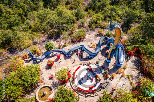 Aerial view of Wat Roi Phra Phutthabat Phu Manorom, Mukdahan, Thailand photo