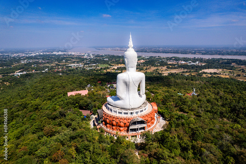 Aerial view of Wat Roi Phra Phutthabat Phu Manorom, Mukdahan, Thailand photo