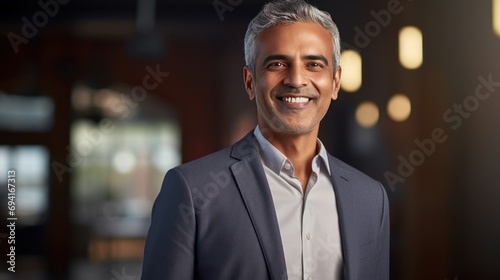  Smiling mature Latin or Indian businessman.,