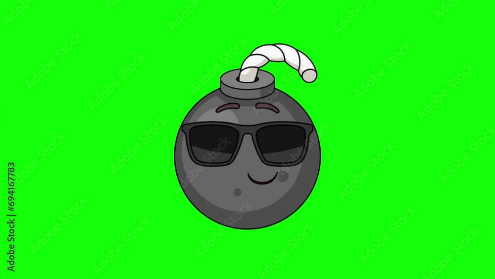 bomb emoji cartoon smiling face with sunglasses, emoticon animation