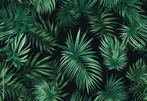 Seamless hand drawn botanical exotic vector pattern with green palm leaves on dark background stock illustrationLeaf  Backgrounds  Tropical Climate  Pattern  Rainforest