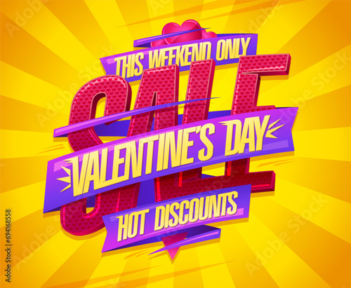 Valentine's day sale, hot discounts, lettering banner