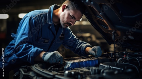 Mechanic in blue work wear uniform 