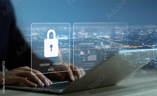 lock mark cybersecurity internet. concept protect attacks from a hacker, crime, and viruses cyber. information technology digital, secure data. password security and privacy on an online system