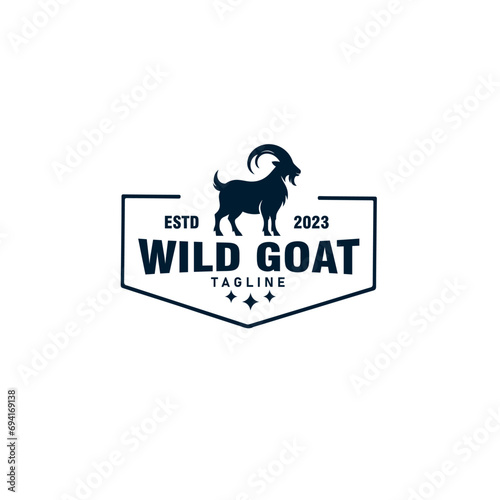goat silhouette vintage badge logo design vector template