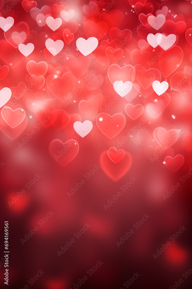 Red hearts bokeh background. Valentines day. Love romance copy space. High quality photo
