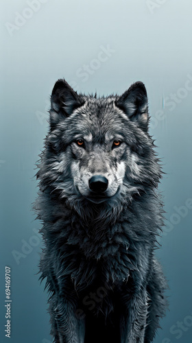gray wolf lupus portrait gloomy mood, generative ai © John