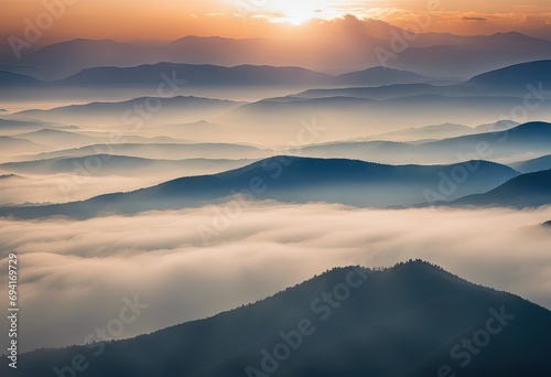 Misty blue mountains on sunrise stock photoSnow, Backgrounds, Mountain Peak, Fog, Close-up