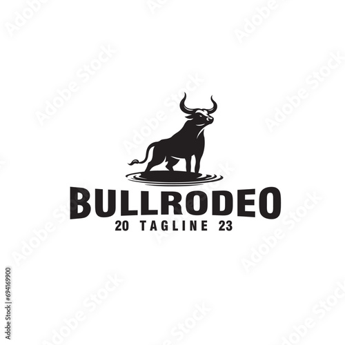 standing bull silhouette logo design vector template